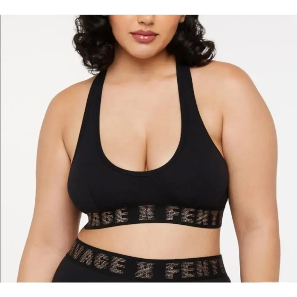 NWT Savage X Fenty Black Logo Bralette Medium
